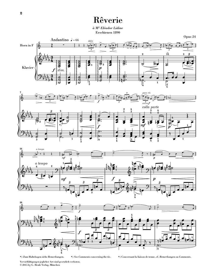 Anderes Coverbild Reverie op. 24 für Horn und Klavier