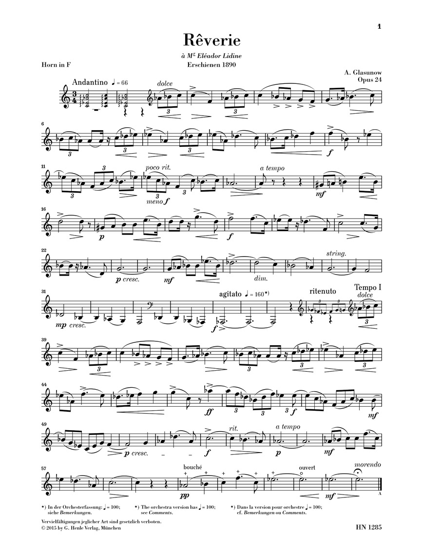 Anderes Coverbild Reverie op. 24 für Horn und Klavier