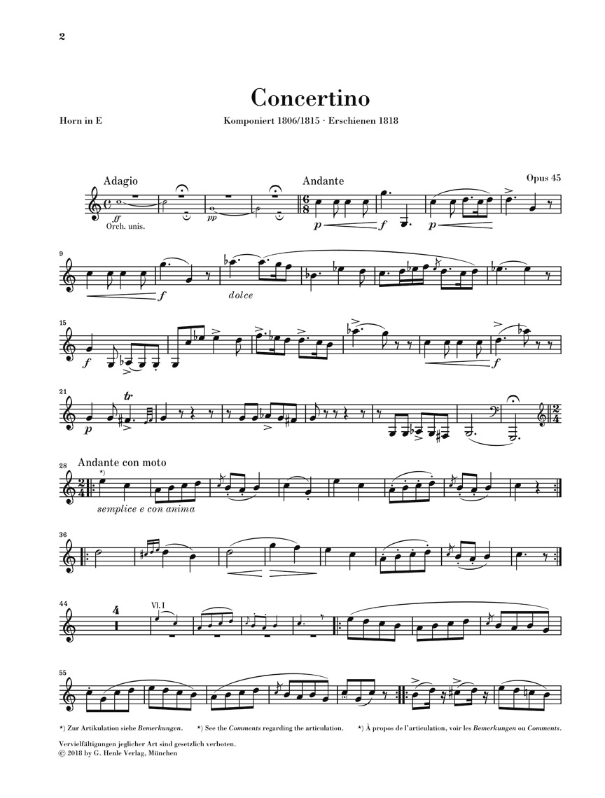 Anderes Coverbild Concertino op. 45 für Horn und Orchester