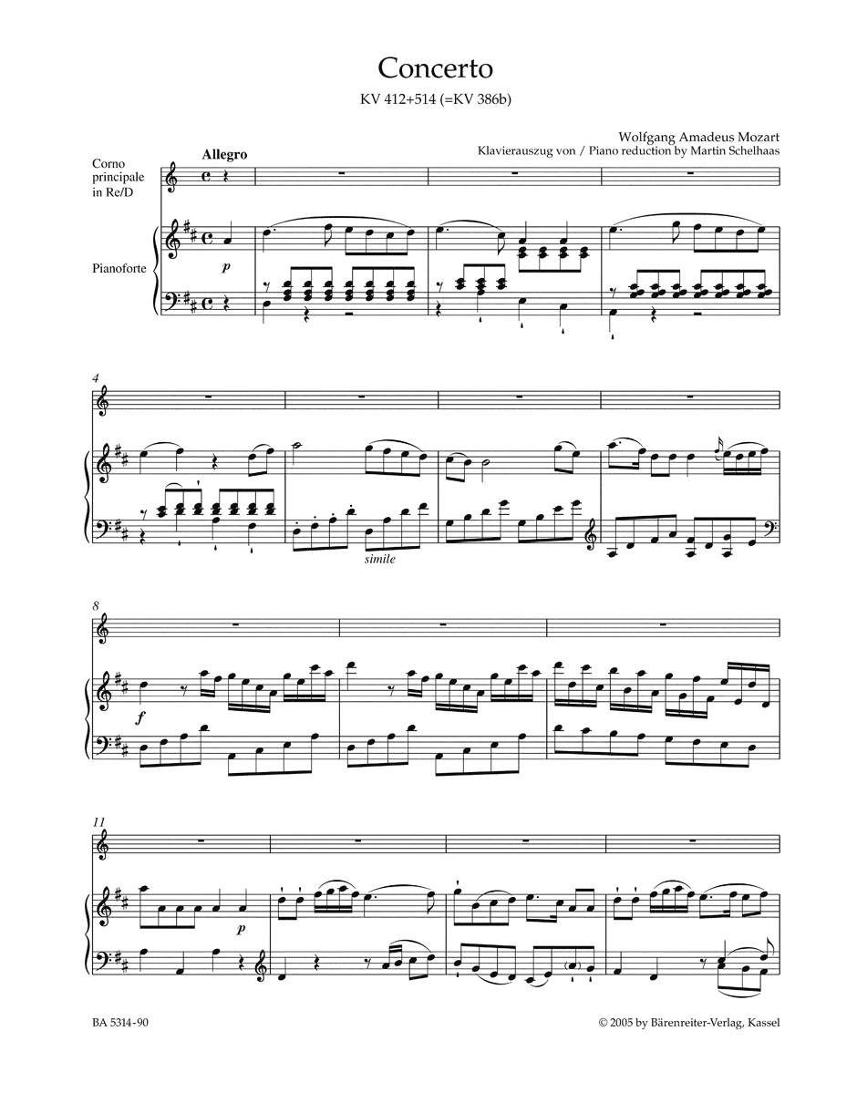 Anderes Coverbild Konzert für Horn und Orchester Nr. 1 D-Dur KV 412, 514 (386b)