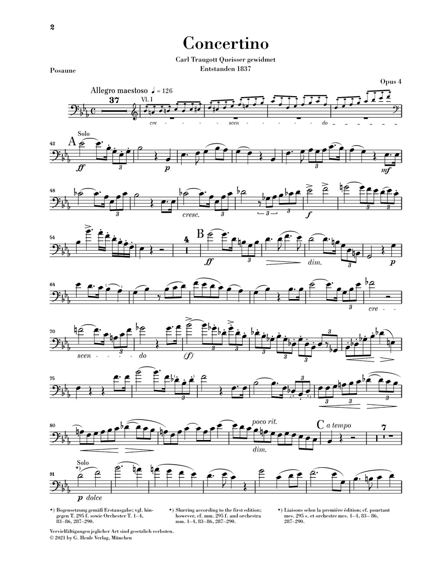 Anderes Coverbild Concertino Es-dur op. 4 für Posaune und Orchester