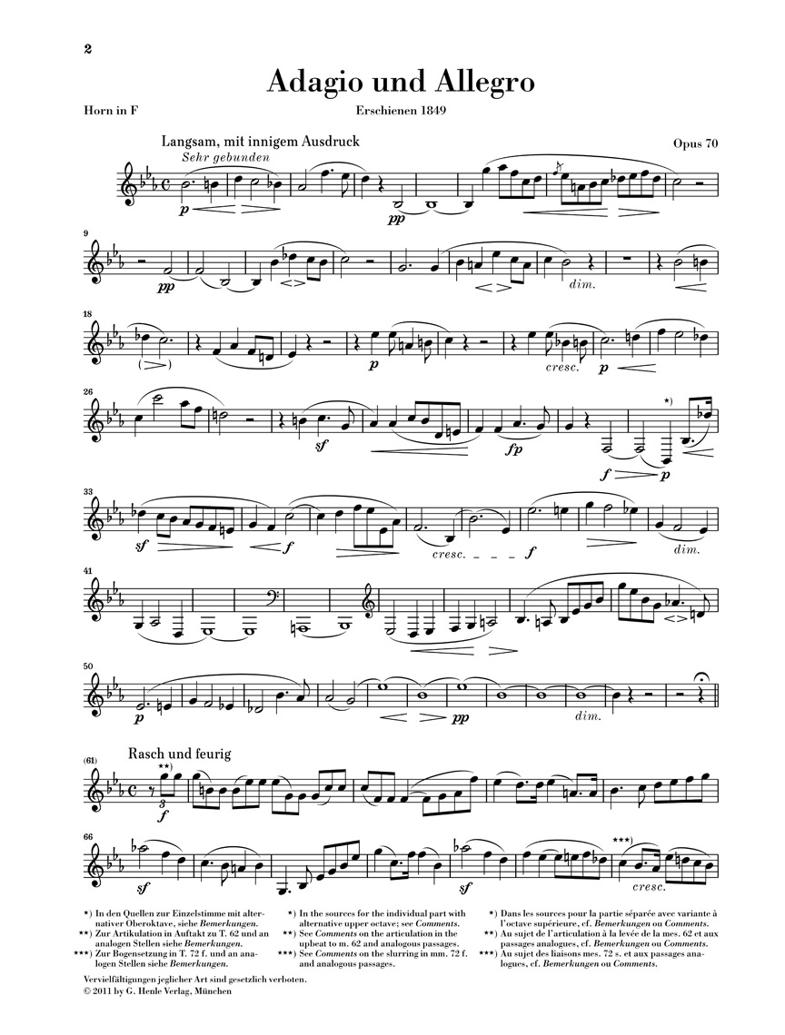 Anderes Coverbild Adagio und Allegro Opus 70 für Klavier und Horn