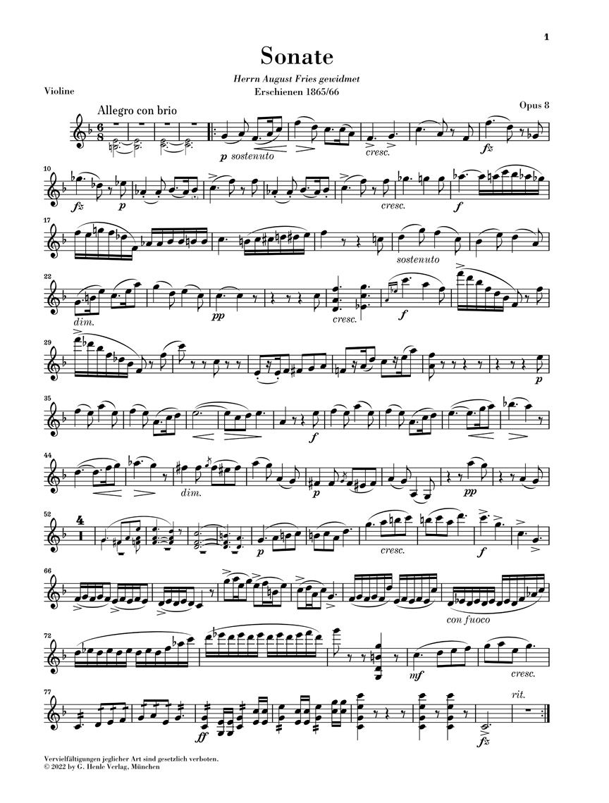 Anderes Coverbild Sonate F-dur op. 8 für Klavier und Violine