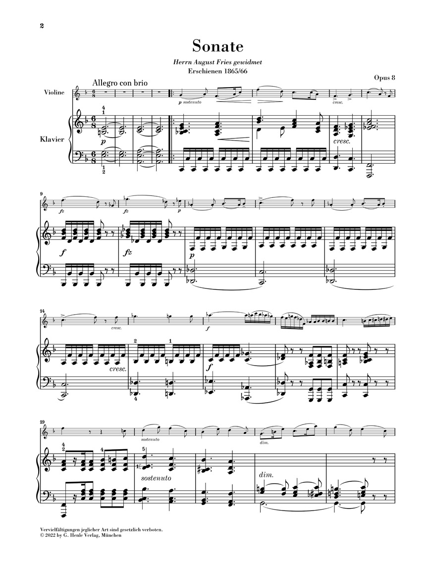 Anderes Coverbild Sonate F-dur op. 8 für Klavier und Violine