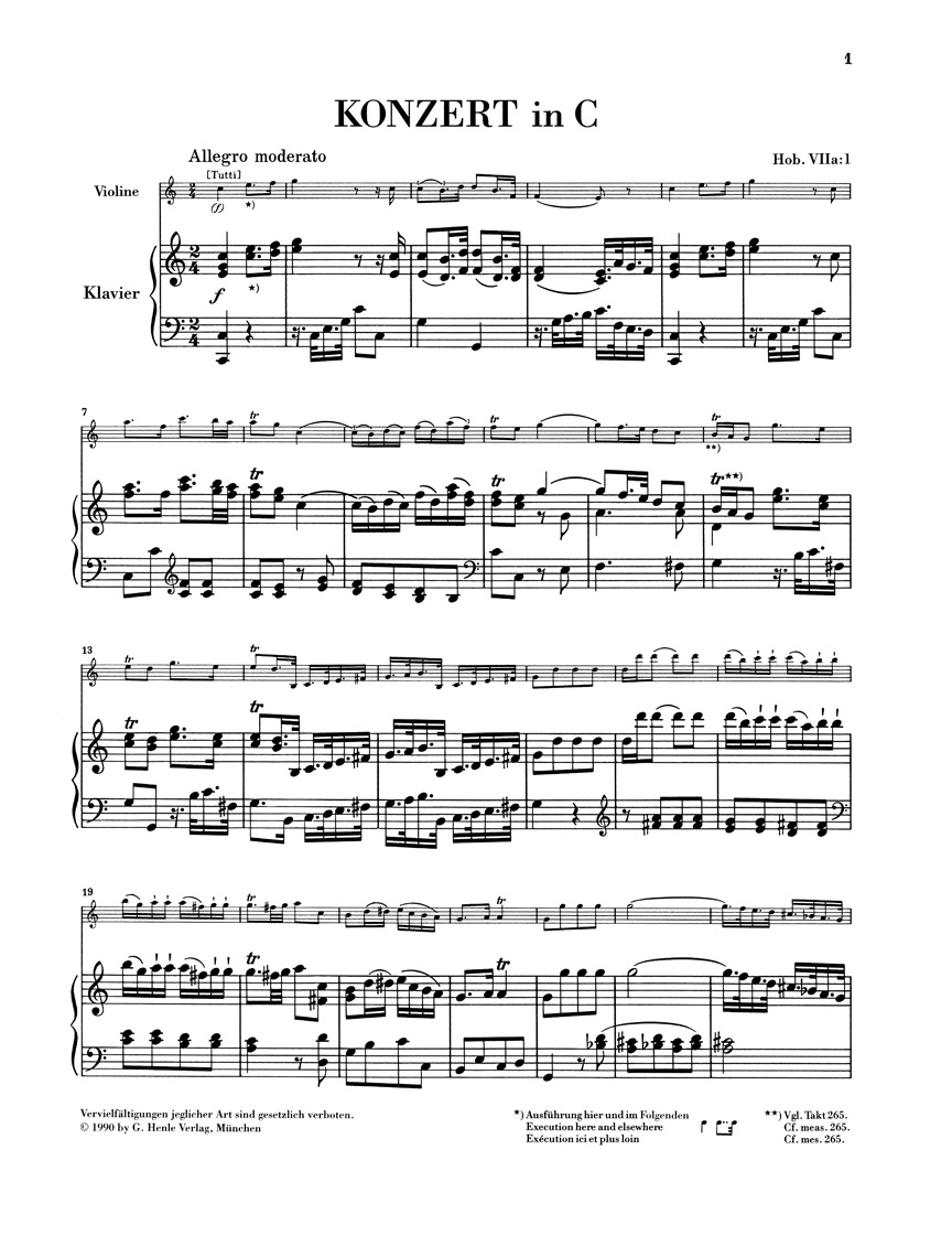 Anderes Coverbild Konzert für Violine und Orchester C-Dur Hob. VIIa:1