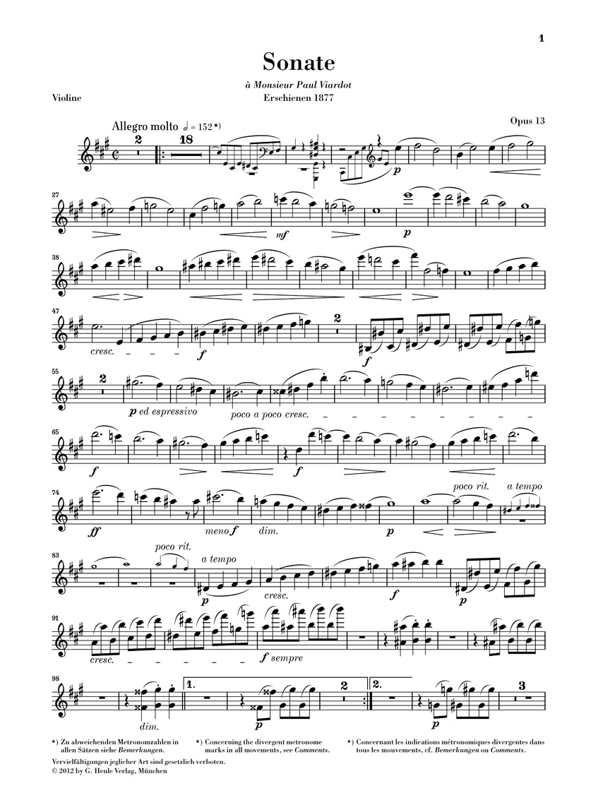 Anderes Coverbild Sonate Nr. 1 A-dur Opus 13 für Violine und Klavier