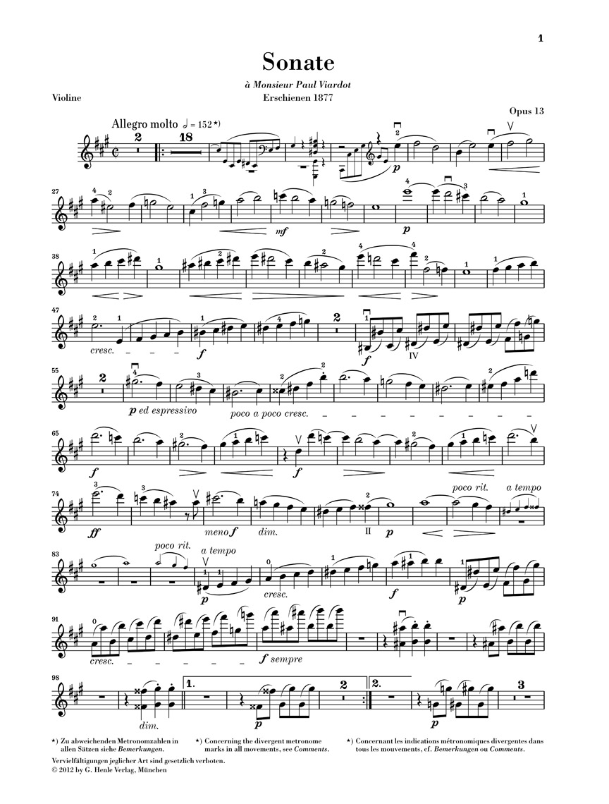 Anderes Coverbild Sonate Nr. 1 A-dur Opus 13 für Violine und Klavier