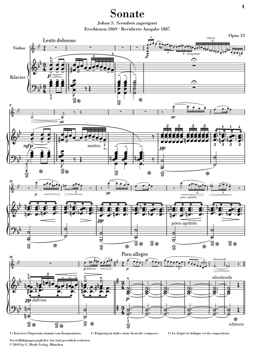Anderes Coverbild Sonate G-dur op. 13 für Klavier und Violine