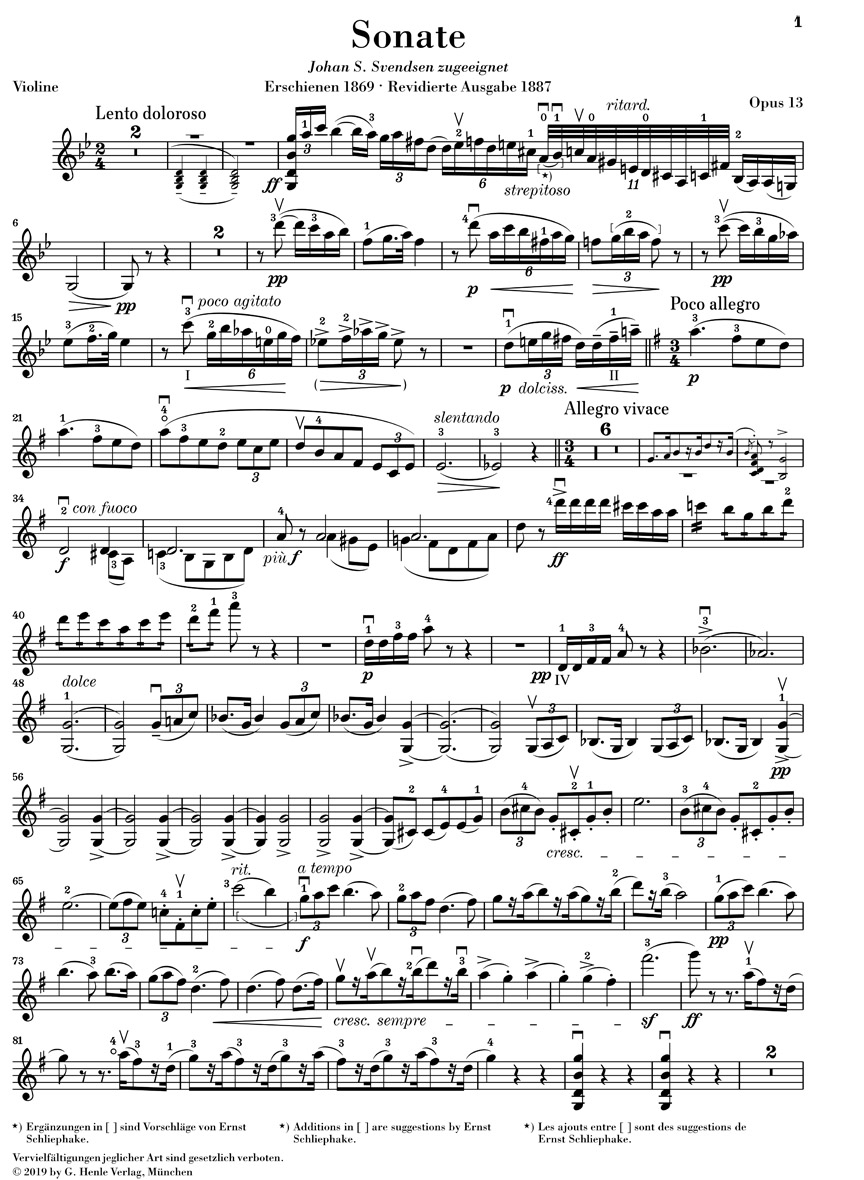 Anderes Coverbild Sonate G-dur op. 13 für Klavier und Violine