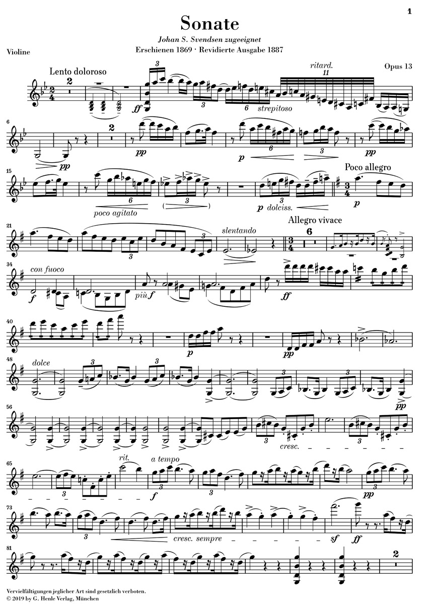 Anderes Coverbild Sonate G-dur op. 13 für Klavier und Violine