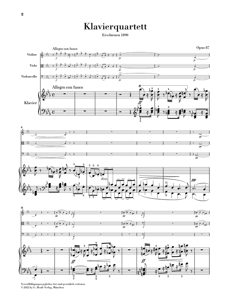Anderes Coverbild Klavierquartett Es-dur op. 87
