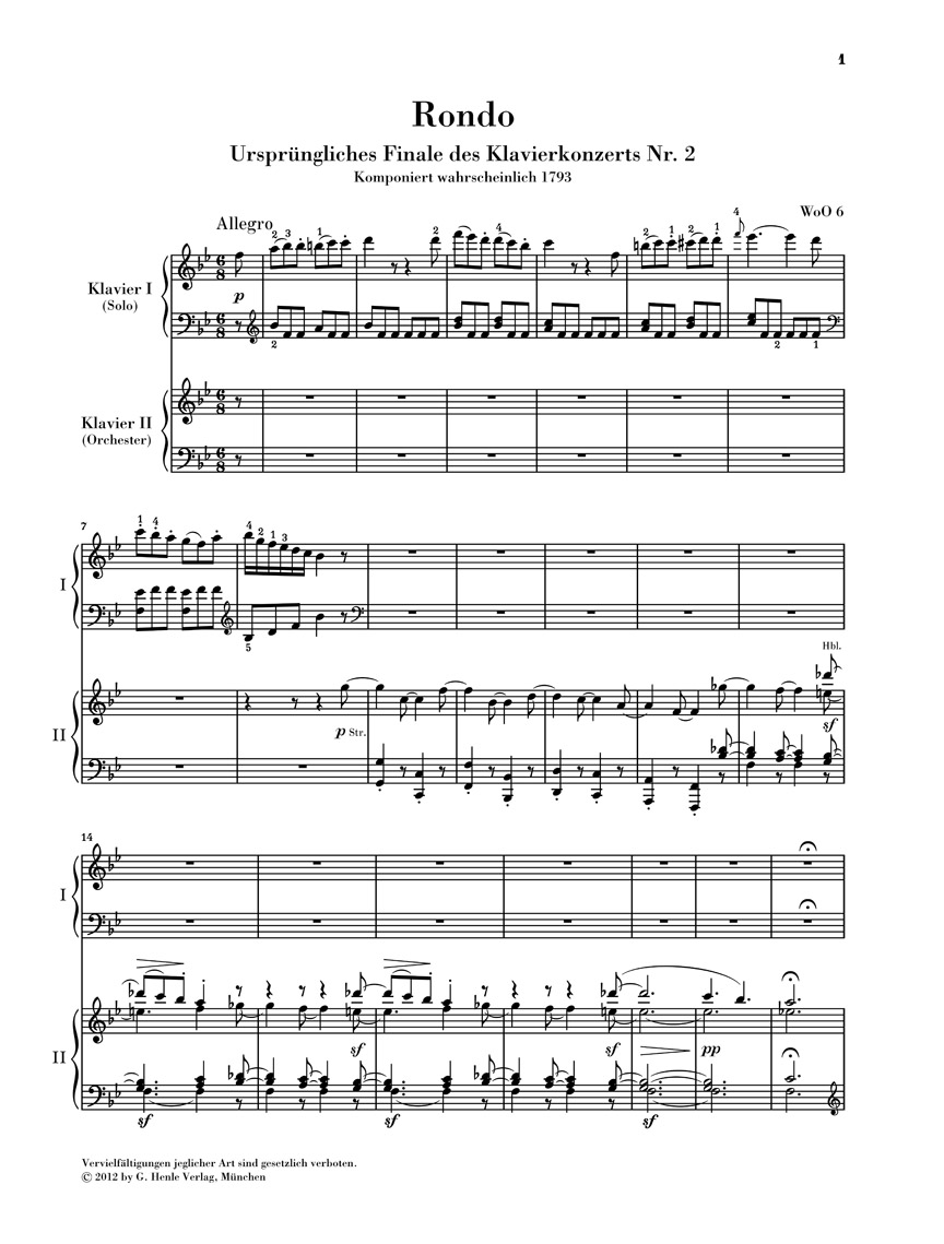 Anderes Coverbild Rondo B-dur für Klavier und Orchester WoO 6