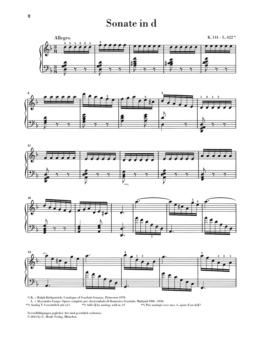 Anderes Coverbild Klaviersonate d-moll (Toccata) K. 141, L. 422