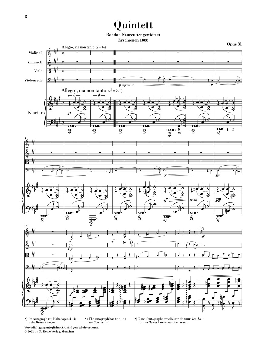 Anderes Coverbild Klavierquintett A-dur op. 81