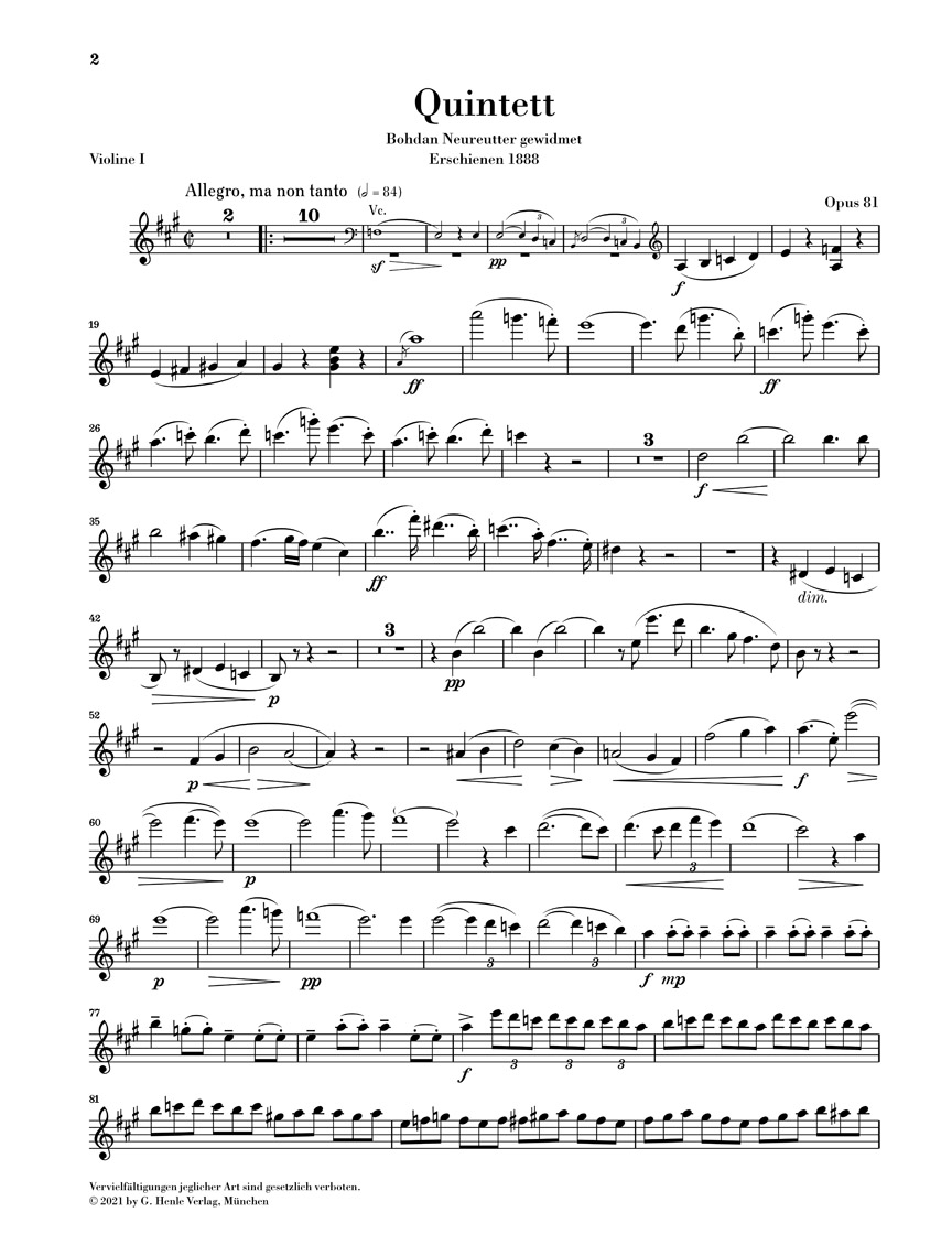 Anderes Coverbild Klavierquintett A-dur op. 81