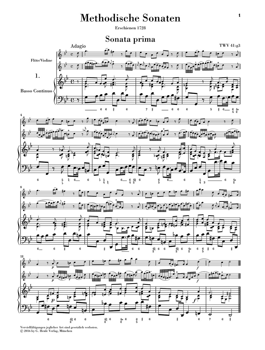 Anderes Coverbild Methodische Sonaten für Flöte oder Violine und Basso Continuo, Band I