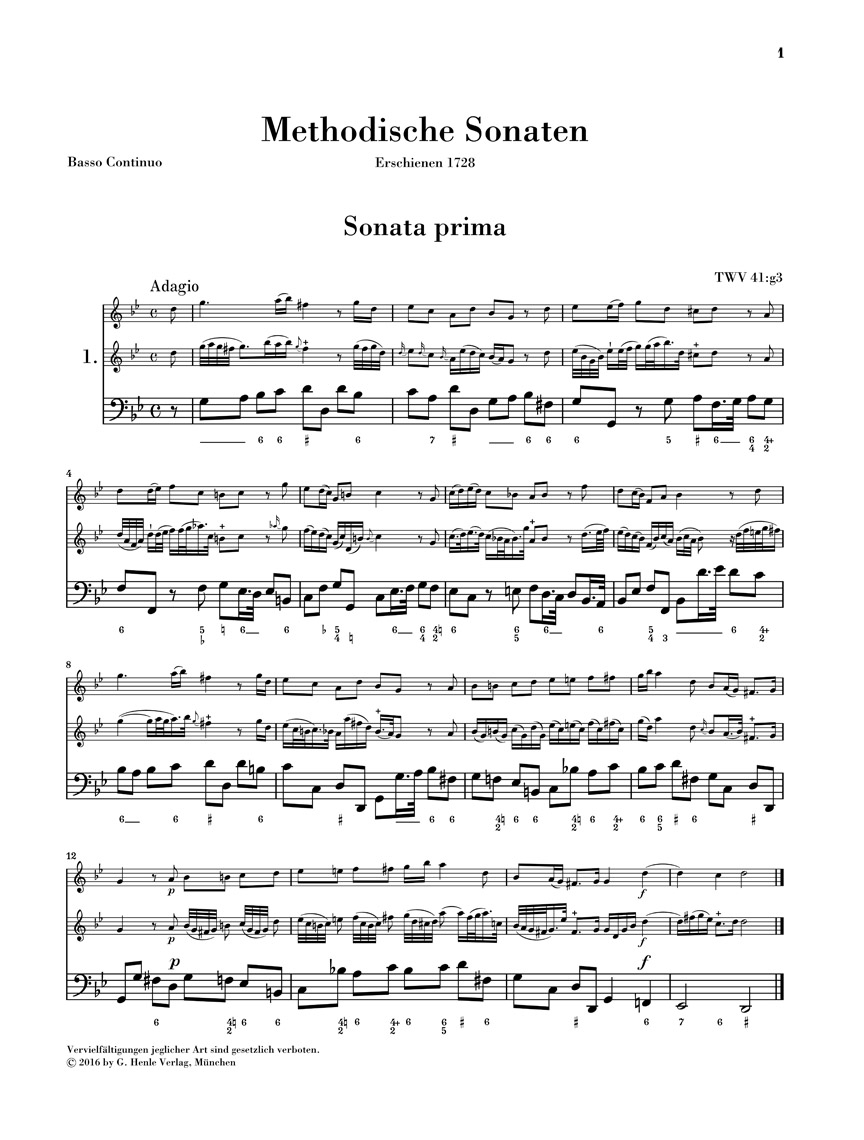 Anderes Coverbild Methodische Sonaten für Flöte oder Violine und Basso Continuo, Band I