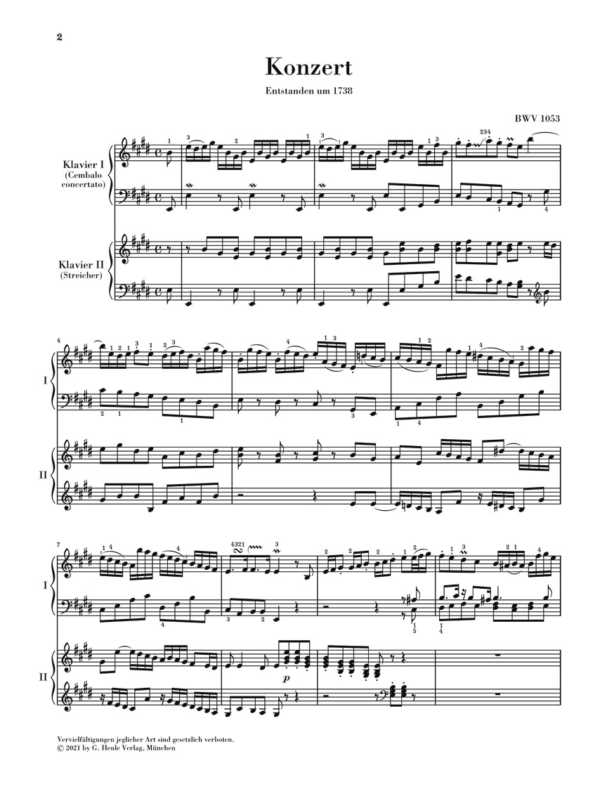 Anderes Coverbild Cembalokonzert Nr. 2 E-dur BWV 1053