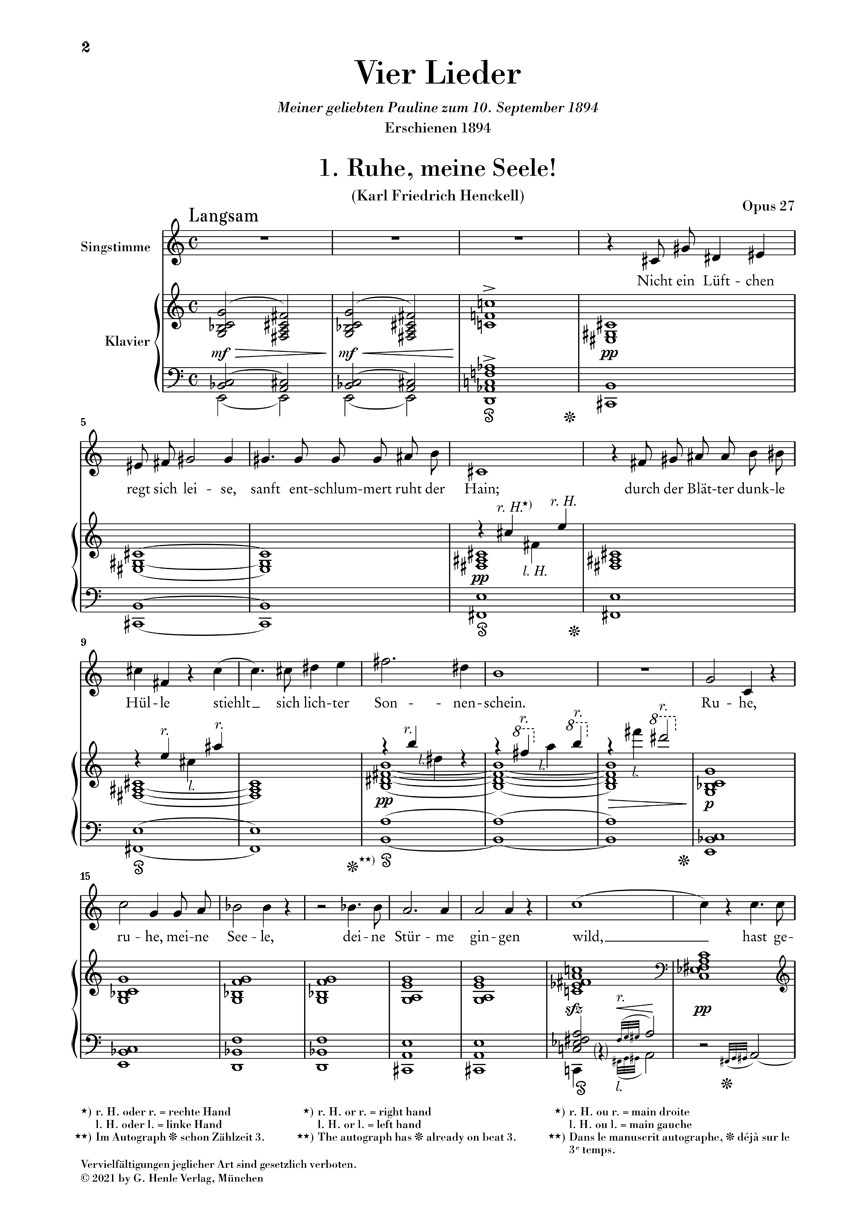 Anderes Coverbild Vier Lieder op. 27 für Singstimme und Klavier
