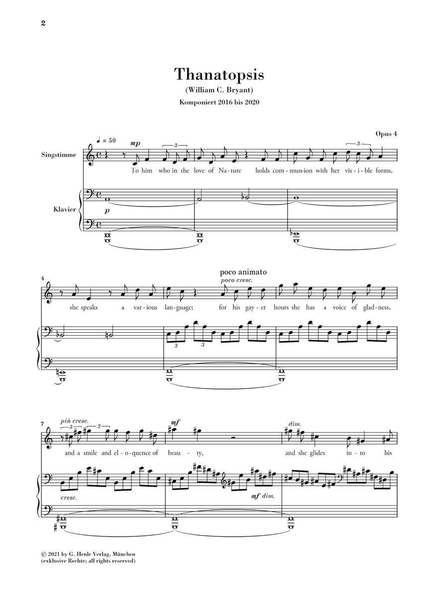 Anderes Coverbild Thanatopsis op. 4 für Frauenstimme und Klavier