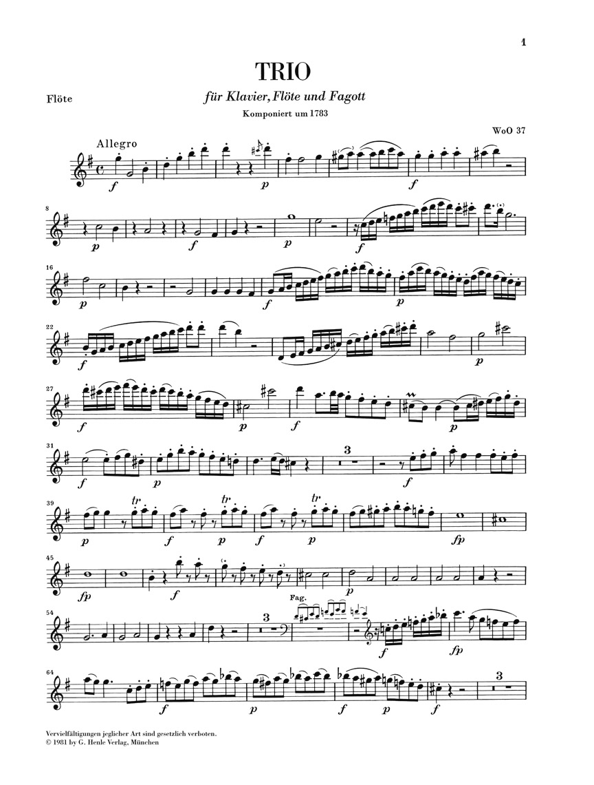 Anderes Coverbild Trio für Klavier, Flöte und Fagott G-dur WoO 37