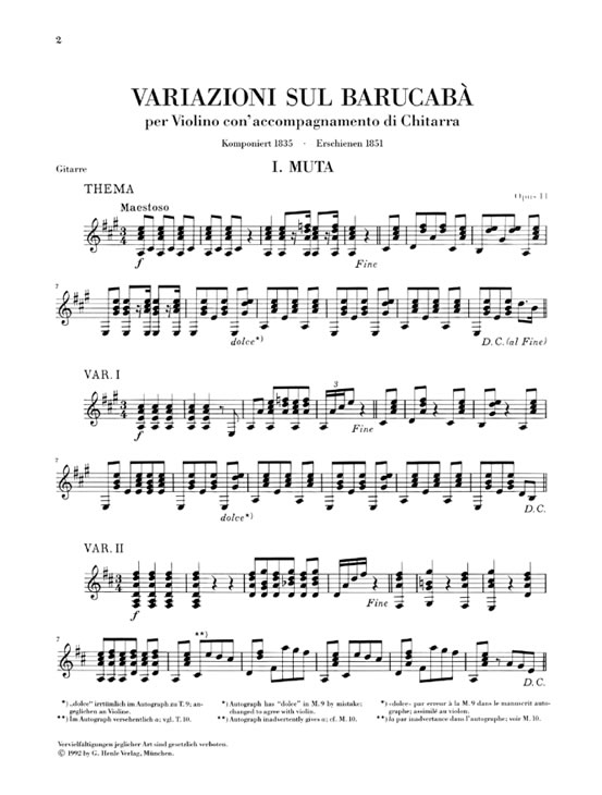 Anderes Coverbild Variationen über Barucabà op. 14 für Violine und Gitarre