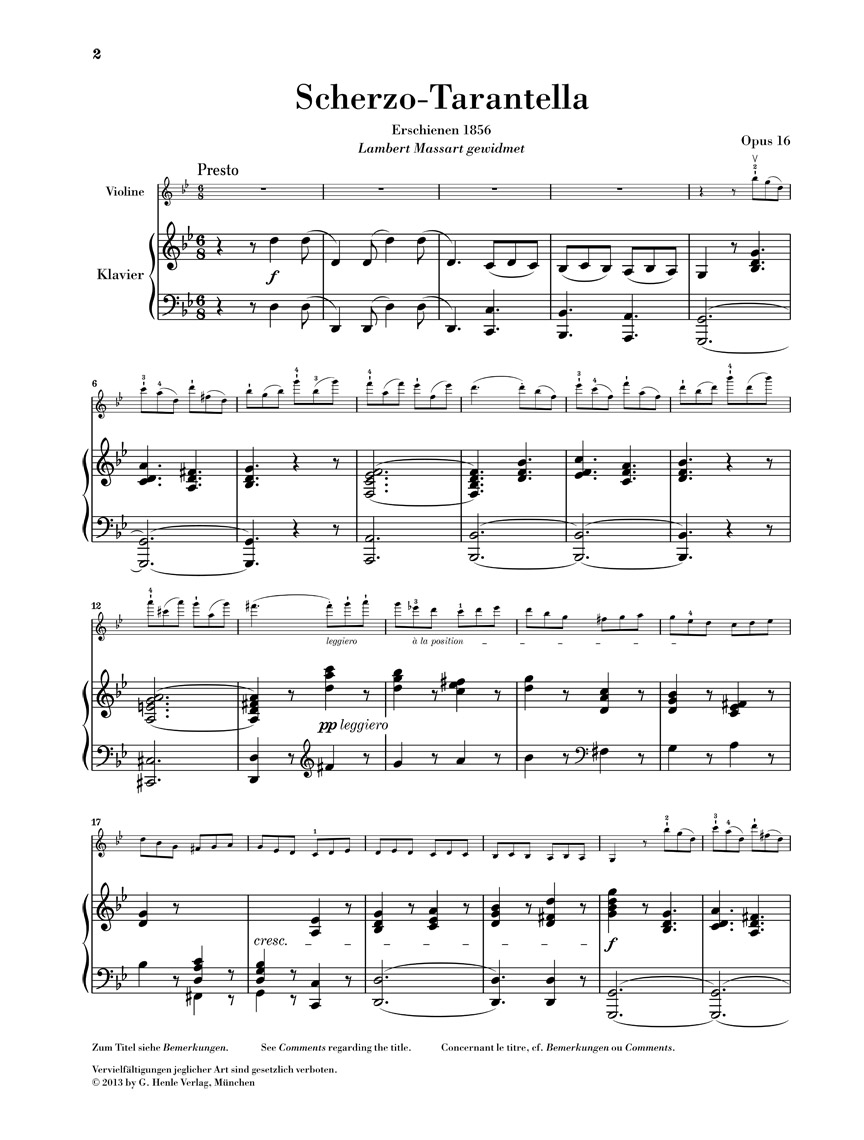 Anderes Coverbild Scherzo-Tarantella g-moll Opus 16 für Violine und Klavier
