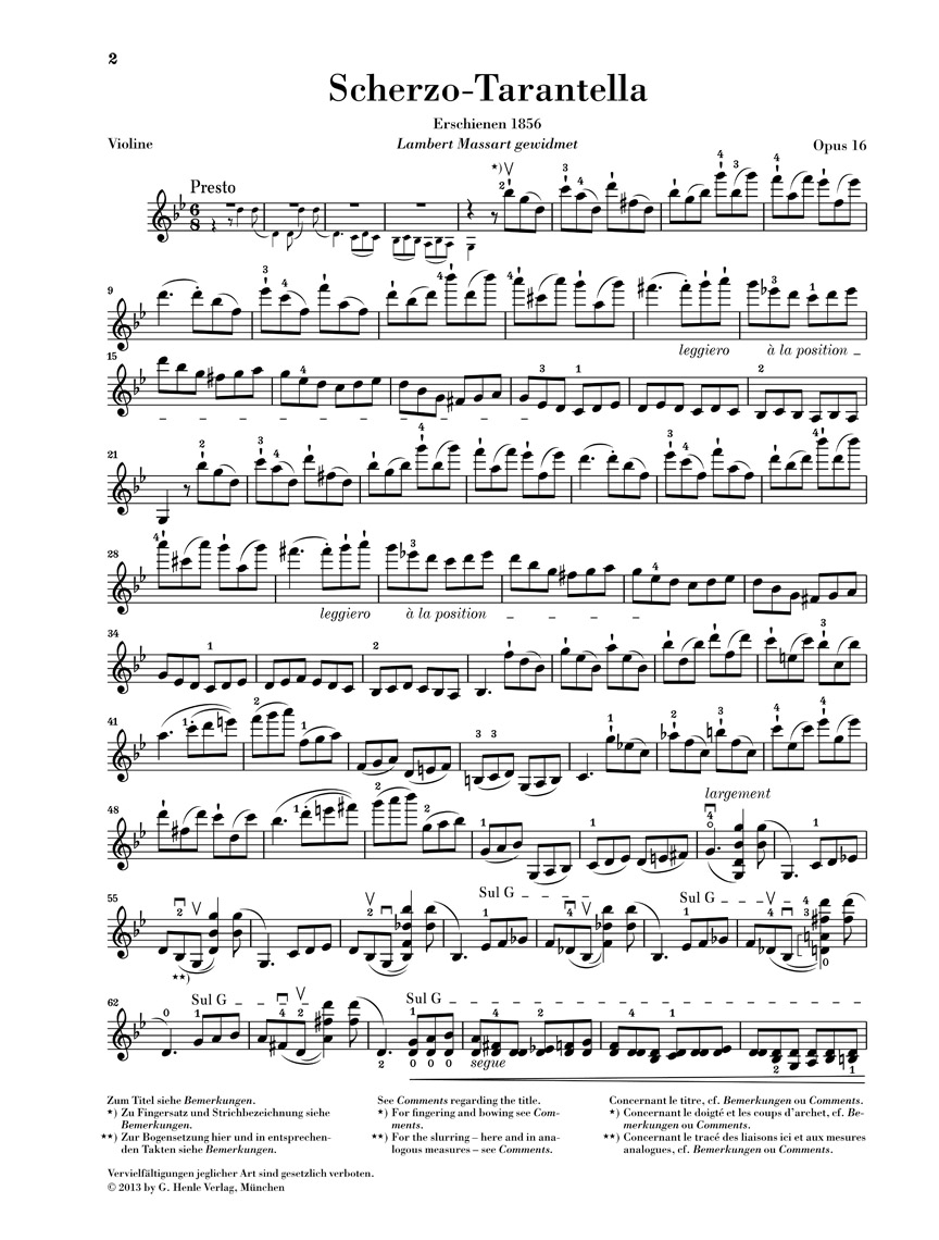 Anderes Coverbild Scherzo-Tarantella g-moll Opus 16 für Violine und Klavier