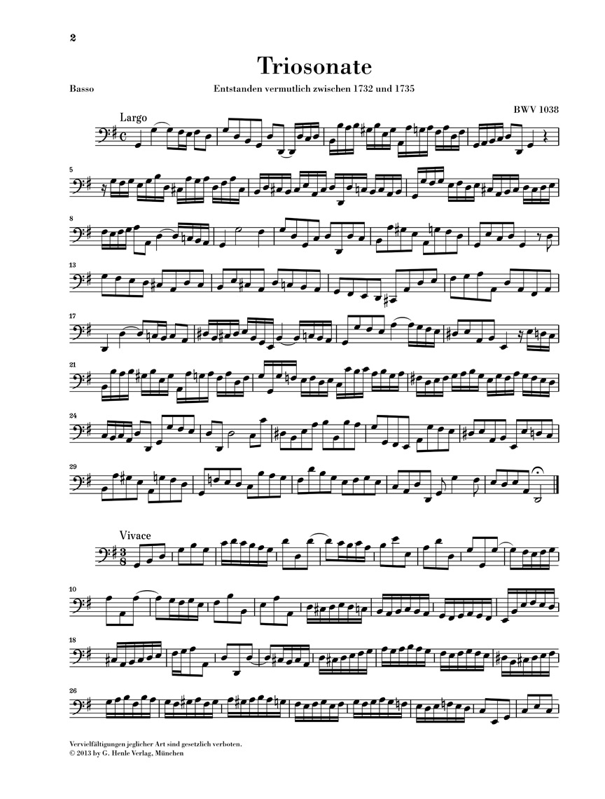 Anderes Coverbild Triosonate für Flöte, Violine und Continuo G-dur BWV 1038