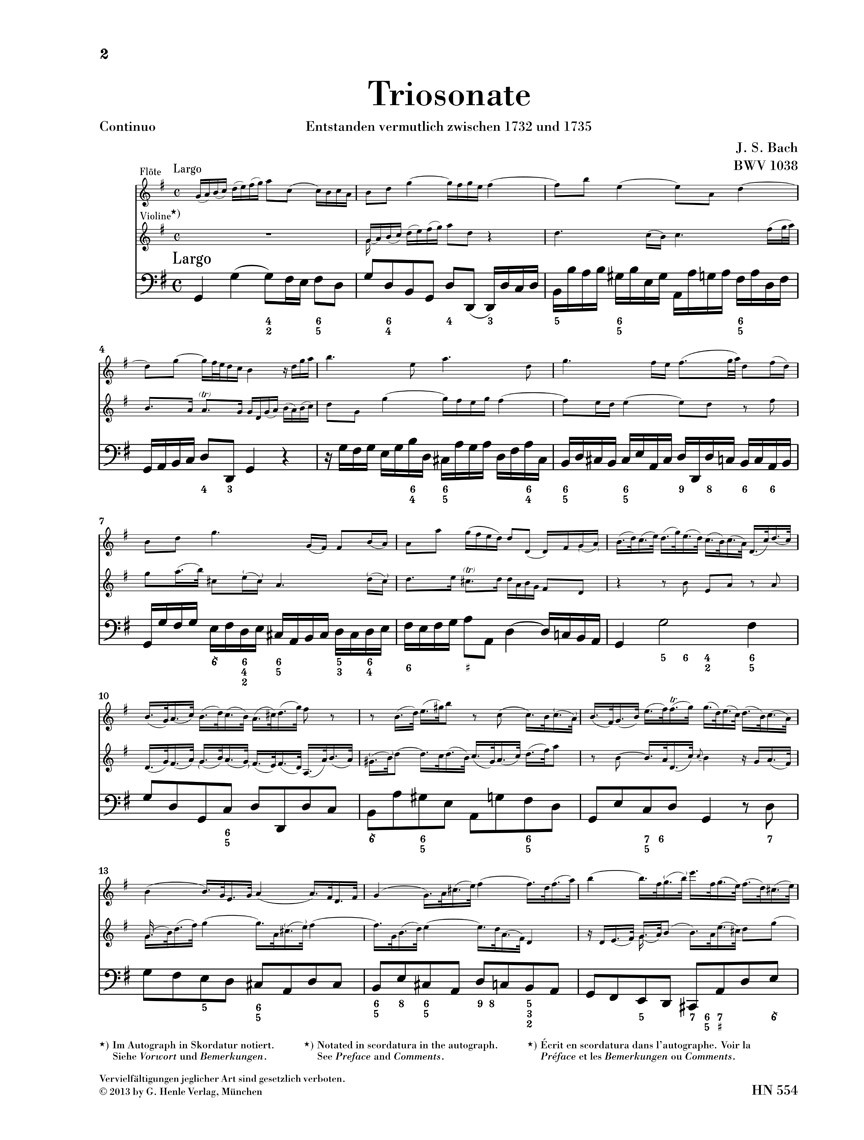 Anderes Coverbild Triosonate für Flöte, Violine und Continuo G-dur BWV 1038
