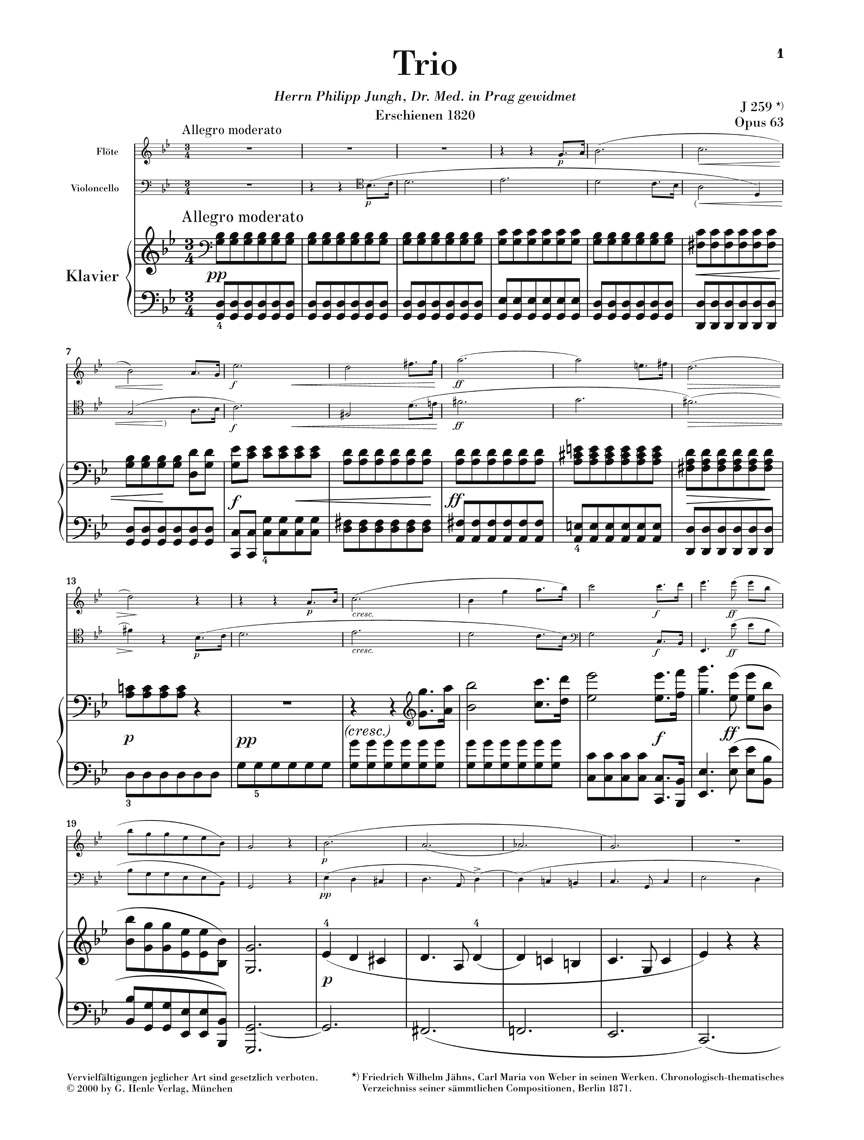 Anderes Coverbild Trio für Klavier, Flöte und Violoncello g-moll op. 63