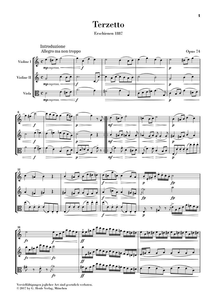 Anderes Coverbild Terzetto C-dur op. 74 für zwei Violinen und Viola