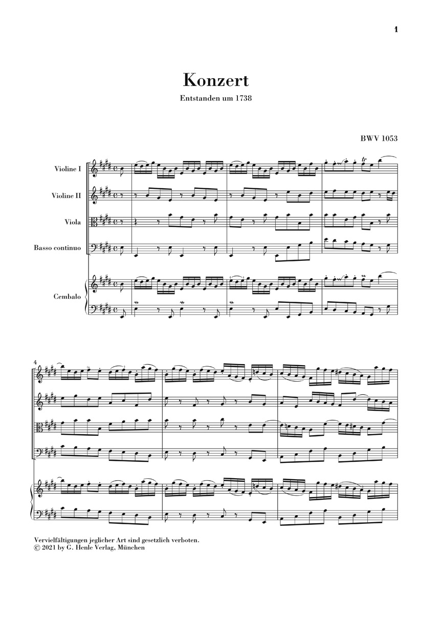 Anderes Coverbild Cembalokonzert Nr. 2 E-dur BWV 1053