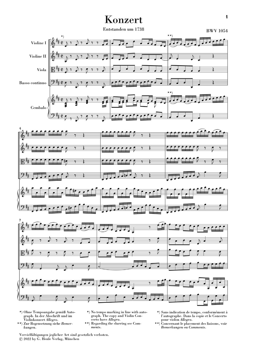 Anderes Coverbild Cembalokonzert Nr. 3 D-dur BWV 1054
