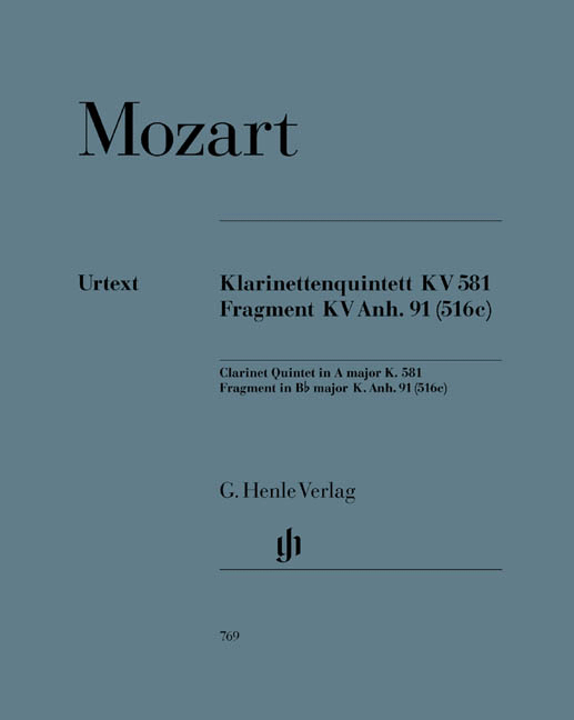 Vorderes Coverbild Klarinettenquintett A-dur KV 581 und Fragment KV Anh. 91 (516c)