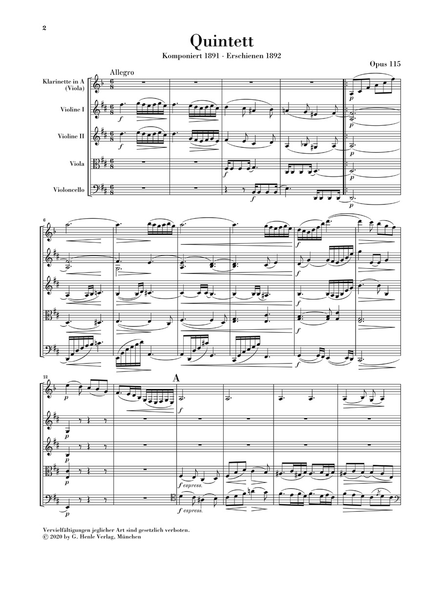 Anderes Coverbild Klarinettenquintett h-moll op. 115