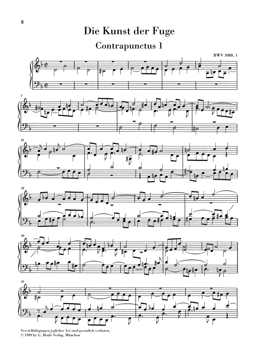 Anderes Coverbild Die Kunst der Fuge für Cembalo (Klavier) BWV 1080