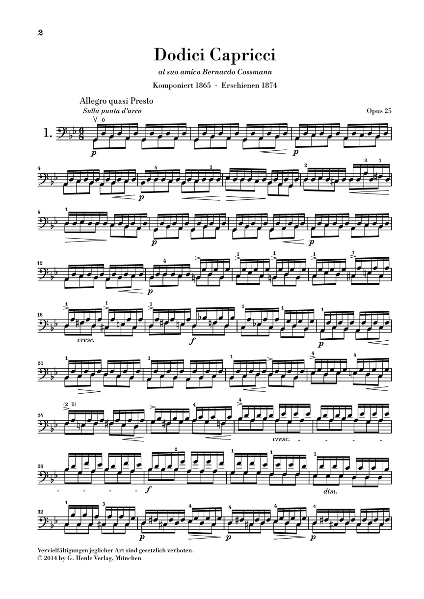 Anderes Coverbild Zwölf Capricci op. 25 für Violoncello solo Cello