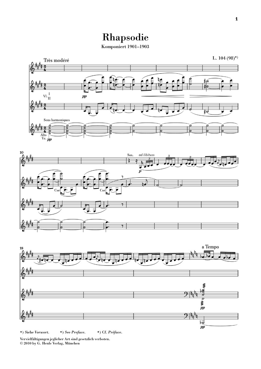 Anderes Coverbild Rhapsodie für Altsaxophon und Orchester