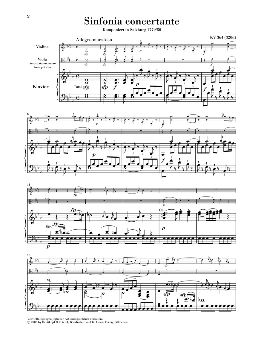 Anderes Coverbild Sinfonia concertante Es-dur KV 364