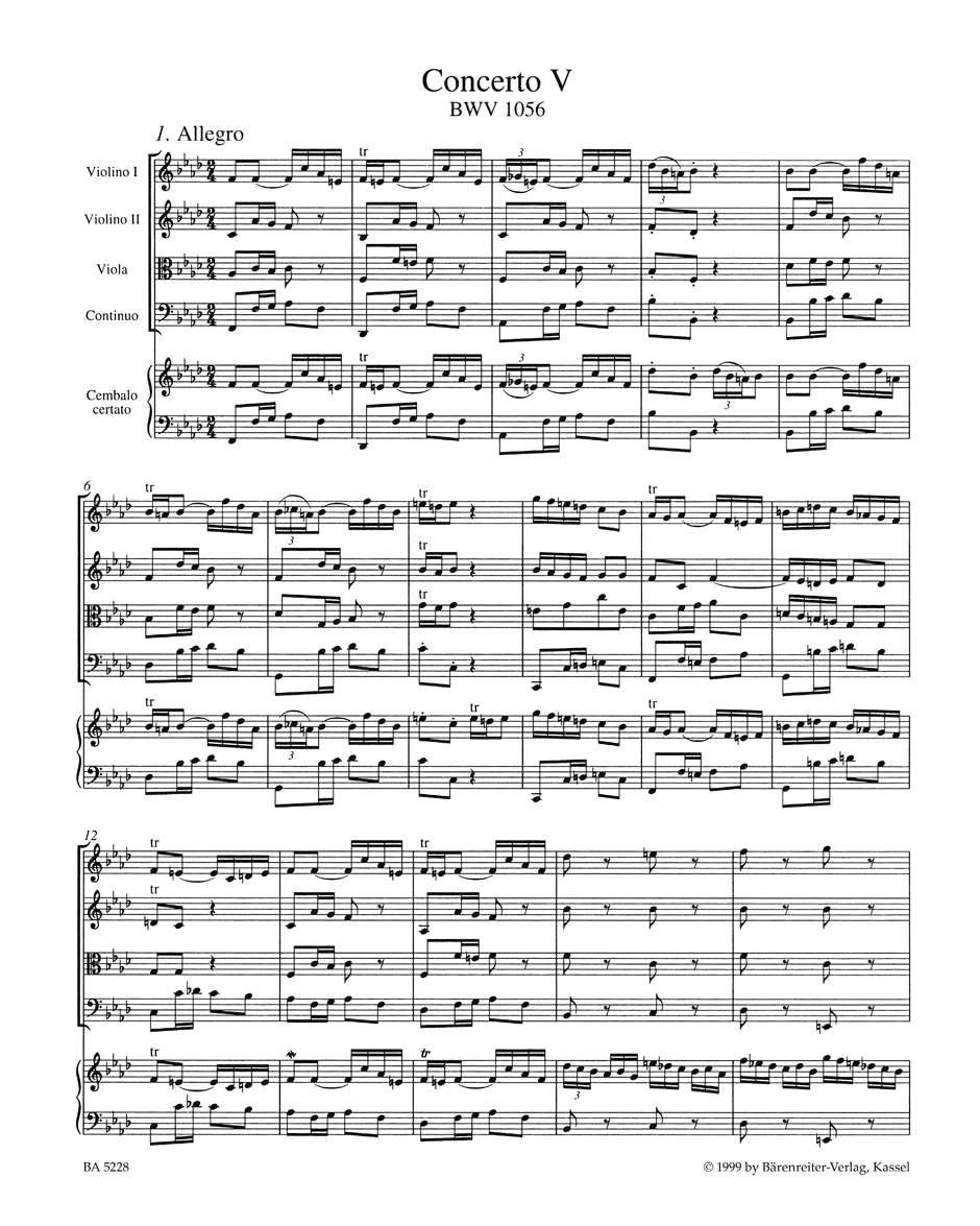 Anderes Coverbild Concerto für Cembalo und Streicher Nr. 5 f-Moll BWV 1056