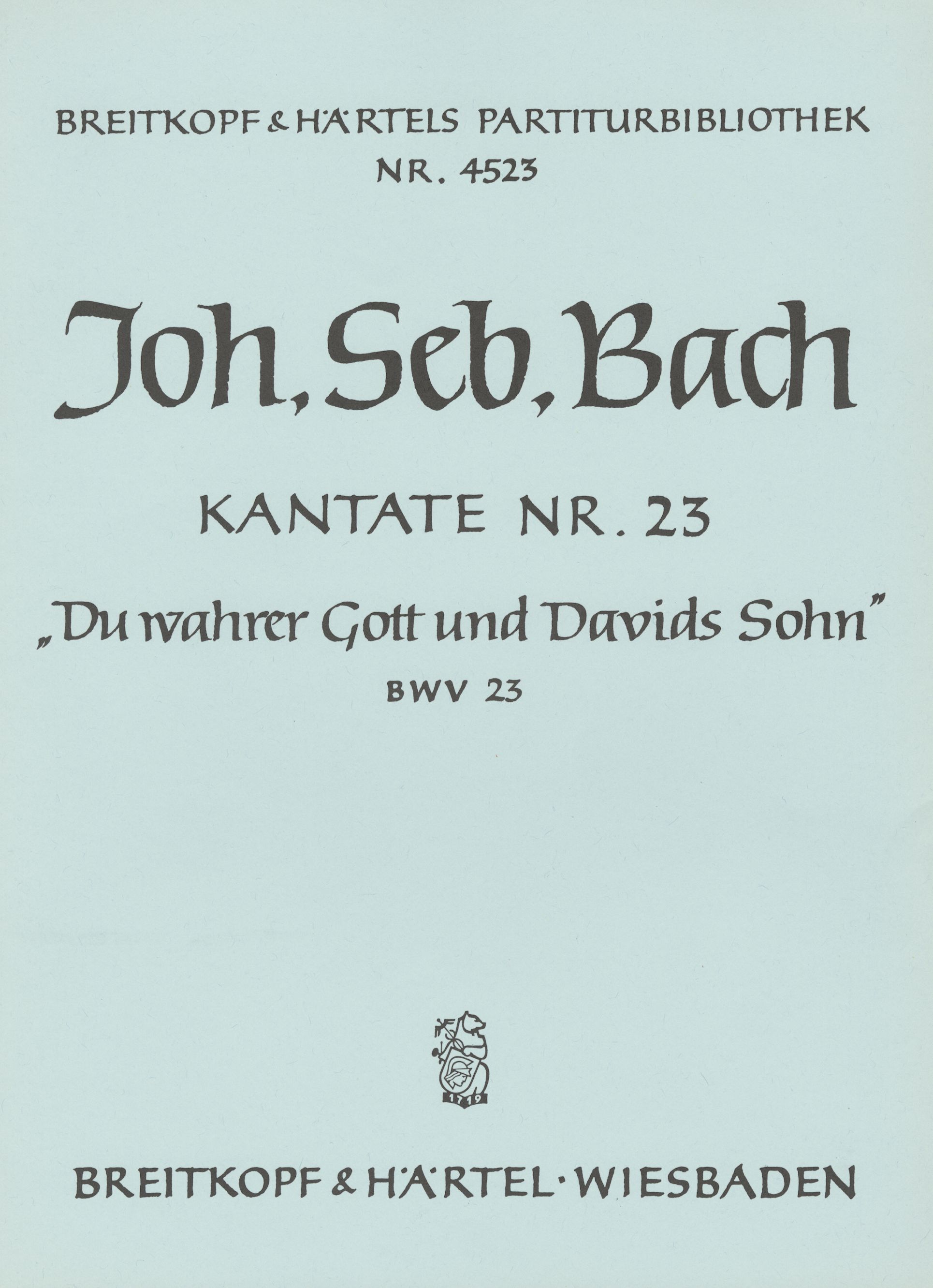 Vorderes Coverbild Kantate BWV 23 „Du wahrer Gott und Davids Sohn“