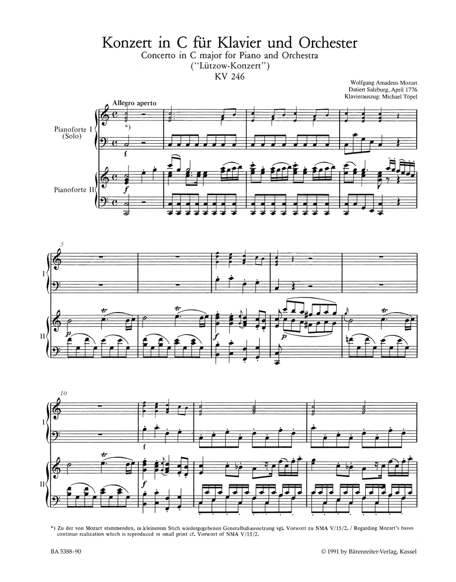 Anderes Coverbild Konzert für Klavier und Orchester Nr. 8 C-Dur KV 246 "Lützow-Konzert"