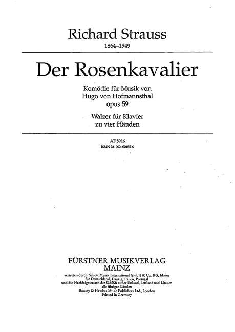 Vorderes Coverbild Der Rosenkavalier op. 59 (1909 - 1910) - Walzer