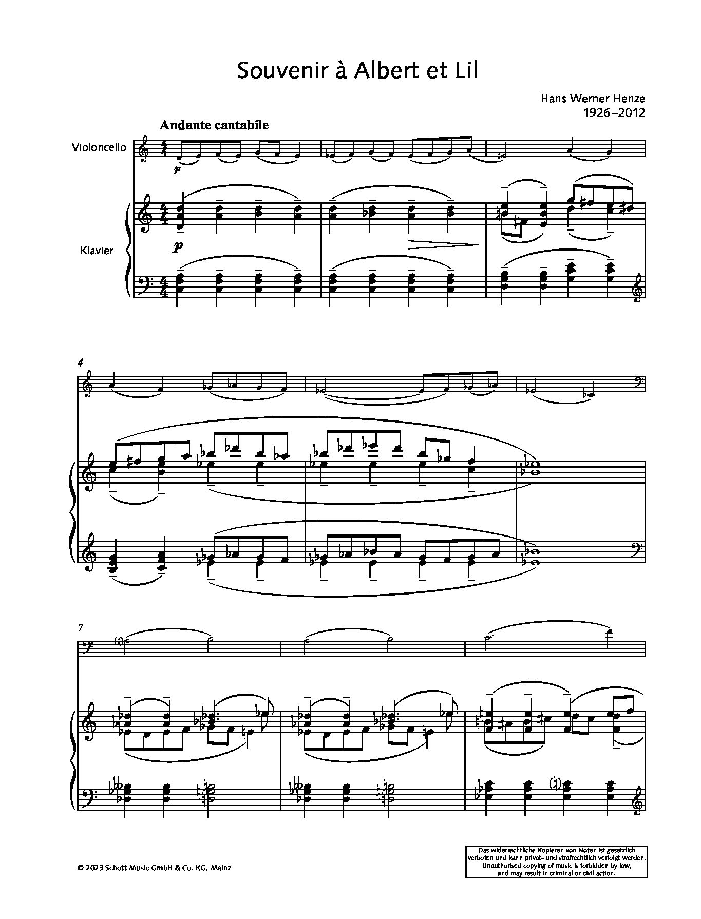 Anderes Coverbild Souvenir à Albert et Lil für Violoncello und Klavier (1950)