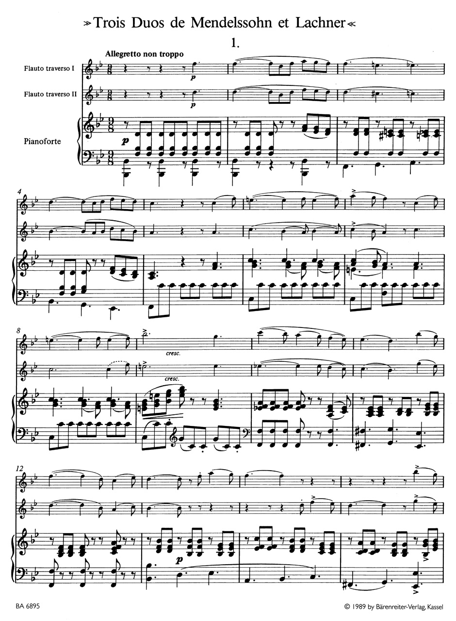 Anderes Coverbild "Trois Duos de Mendelssohn et Lachner" für zwei Querflöten und Klavier op. 33