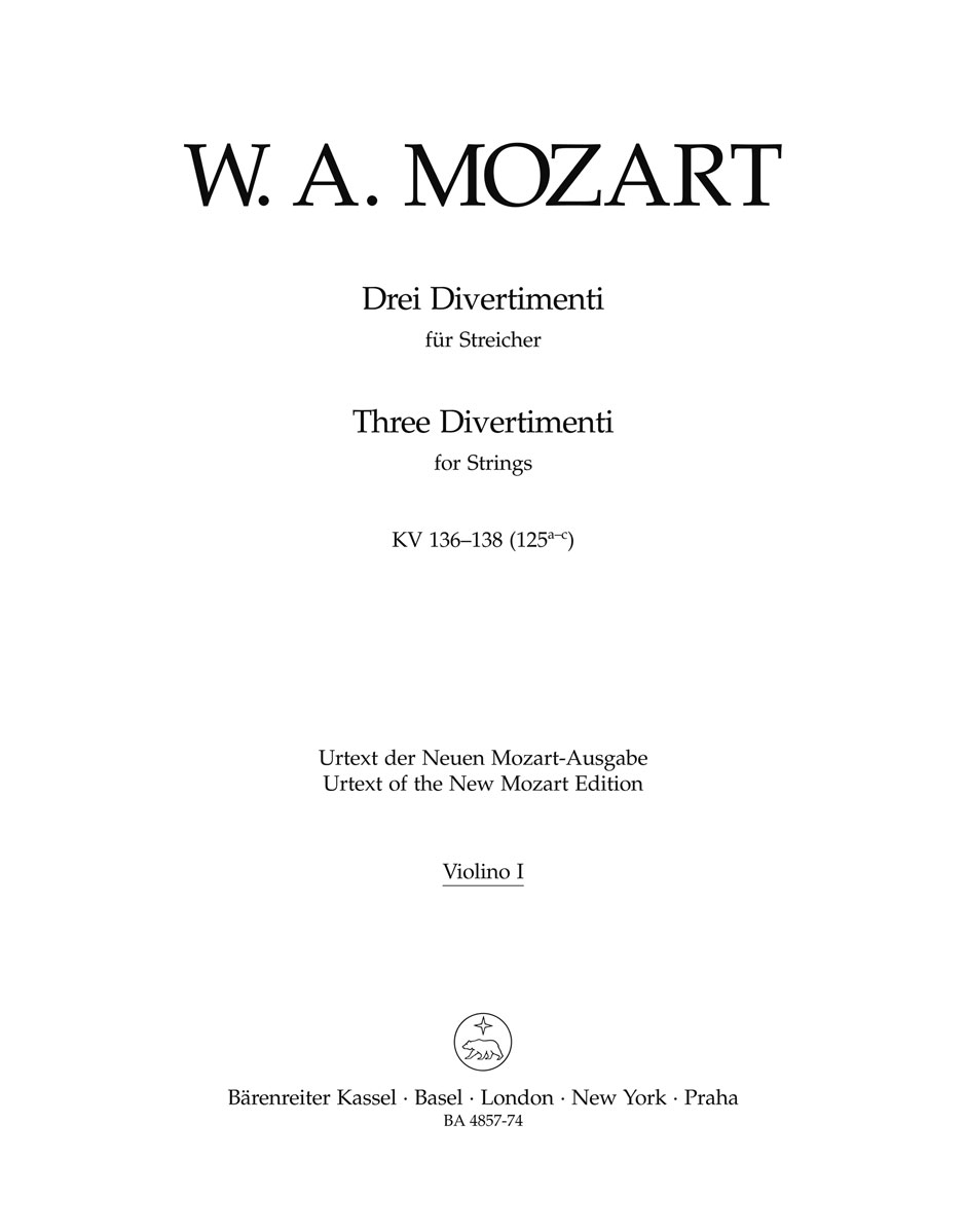 Vorderes Coverbild Drei Divertimenti für Streicher KV 136-138 (125a-c)