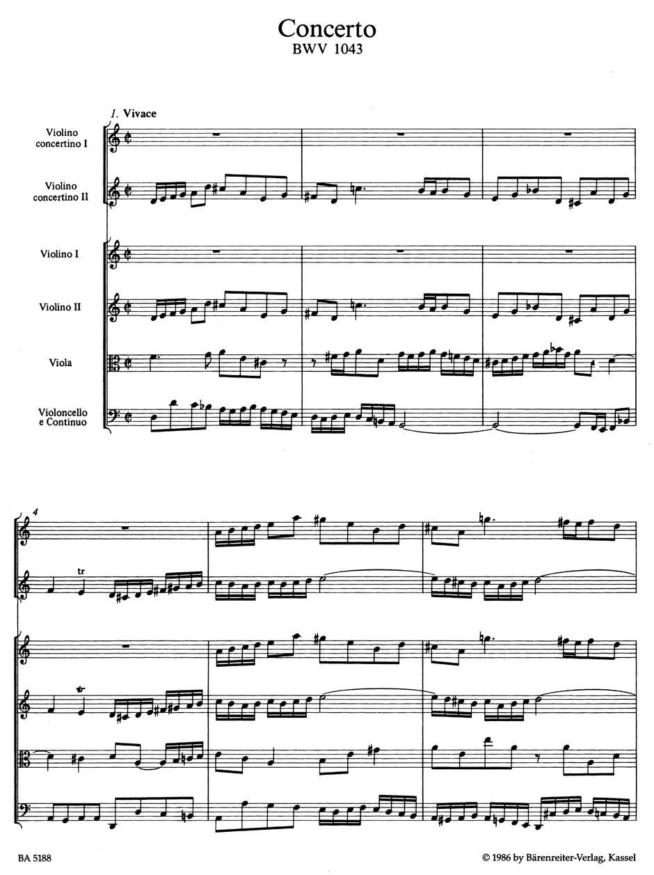 Anderes Coverbild Konzert für zwei Violinen, Streicher und Basso continuo d-Moll BWV 1043