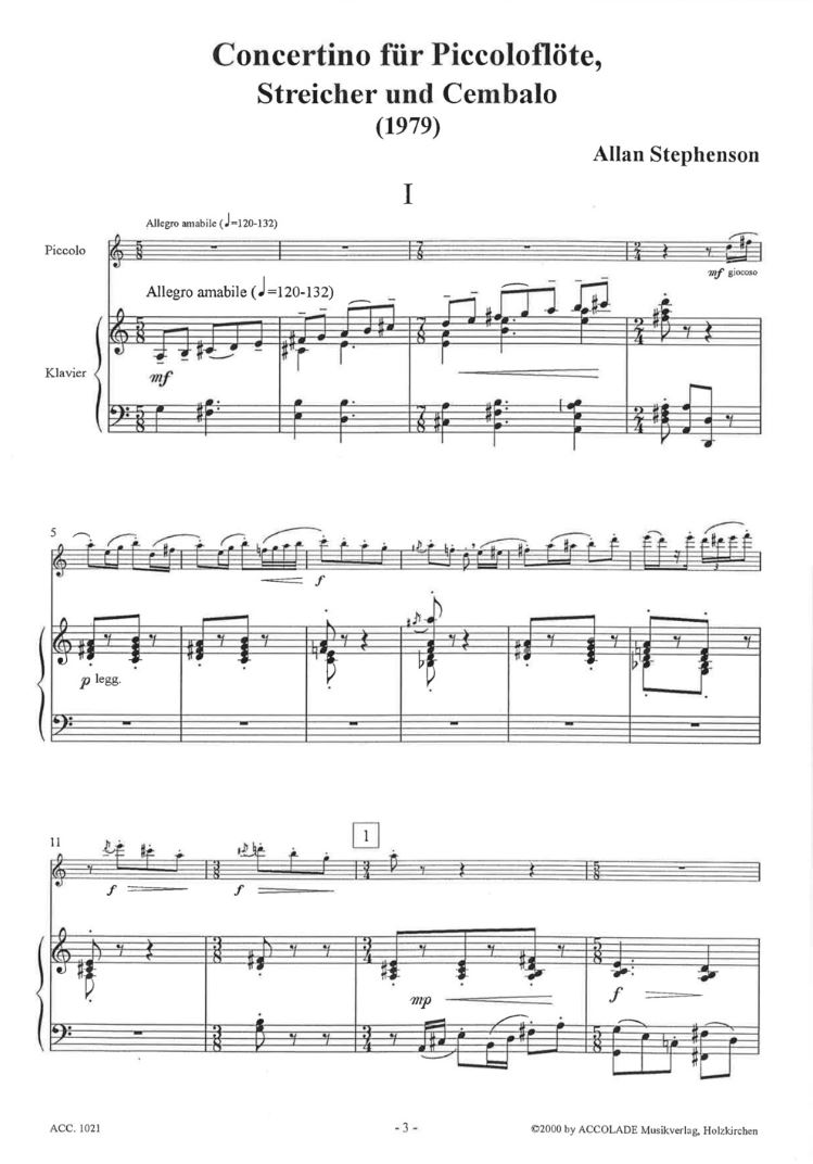 Vorderes Coverbild Concertino für Piccoloflöte, Streicher und Cembalo (1979)