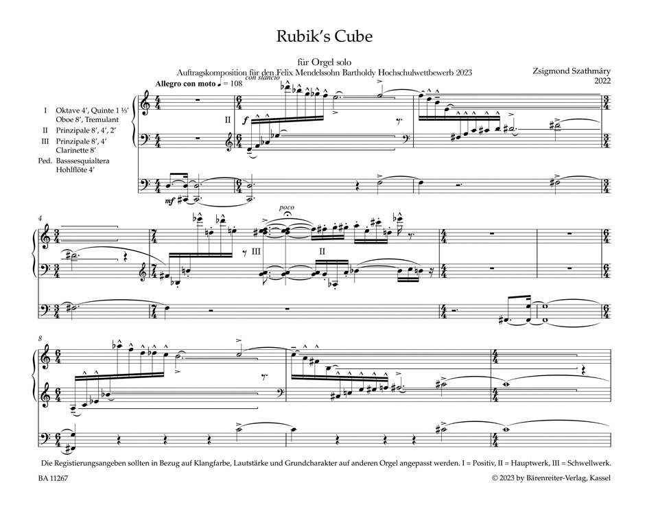 Anderes Coverbild Rubik's Cube für Orgel solo (2022)